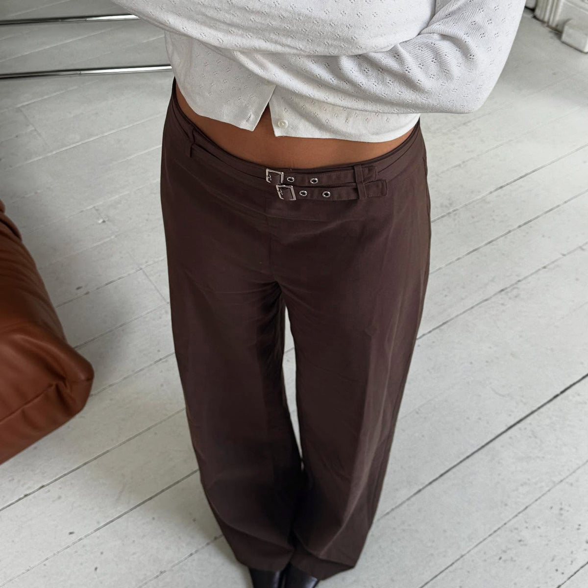 Waist and head feature design casual solid color micro pull pants