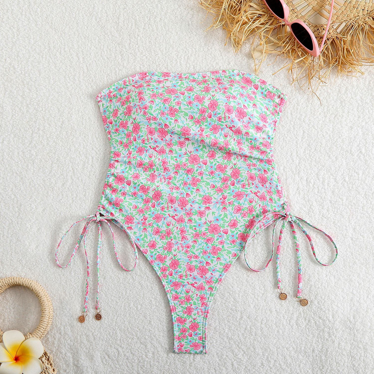 Pull string one-piece swimsuit