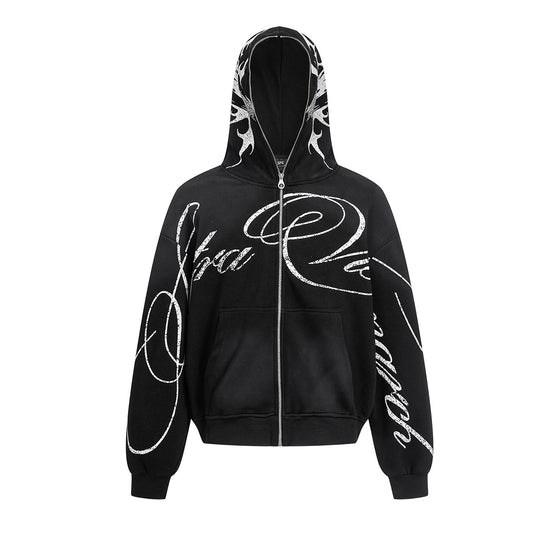 Graffiti cardigan zipper hoodie for men