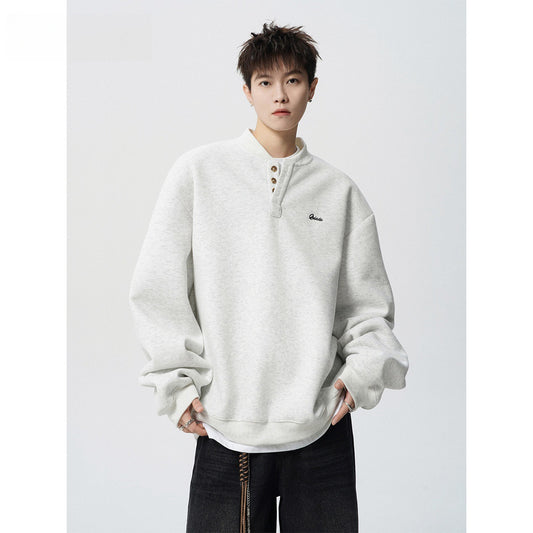 Dark gray Henry collar hoodie for men in spring and autumn