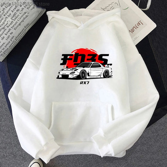 Blanc RX7 Car nd Printed Men Hoodie Casual Oversized