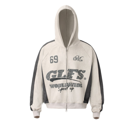 Suede zipper hoodie for men