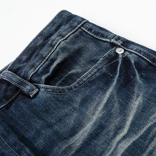 Washed denim micro pull pants
