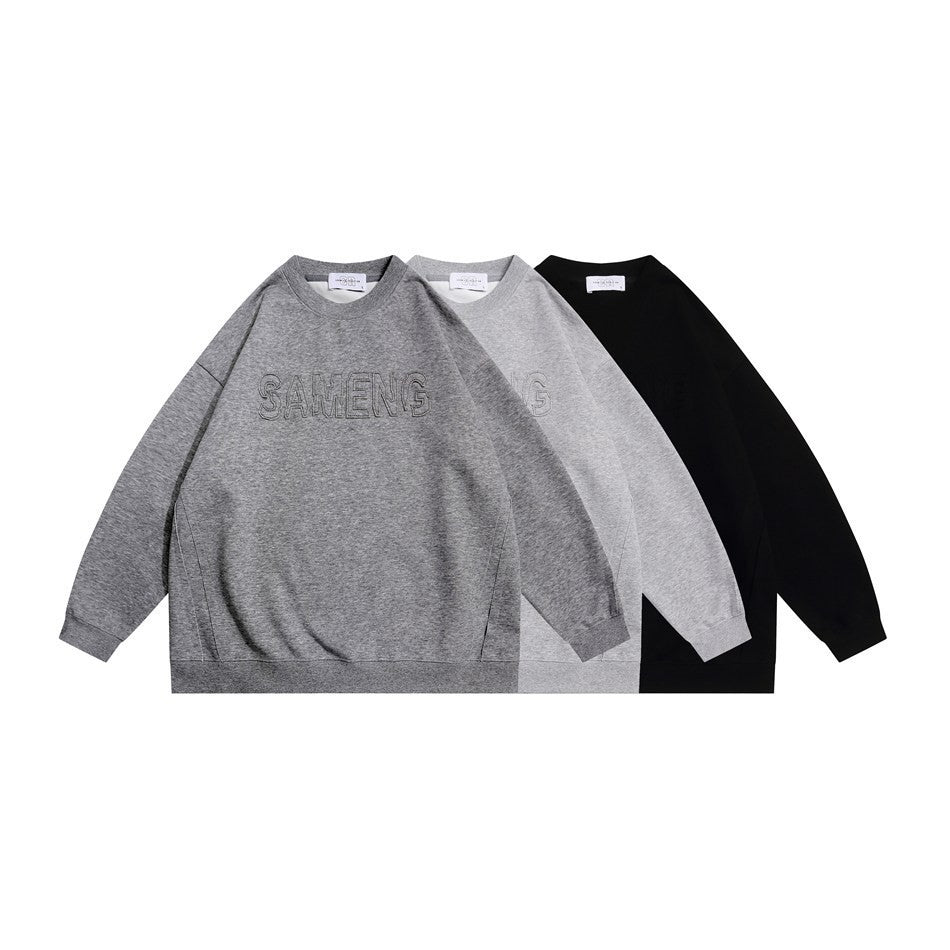 Round Neck Pullover Hoodie Men Simple Trendy Oversized Top Outerwear