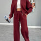 Baseball Collar Zip Up Top and Drawstring Paants Set