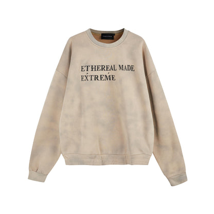 Washed Vintage Letter Patchwork Embroidered Autumn Winter Hoodie Top for Men