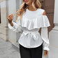 Long Sleeve Ruffle Off Shoulder Tie Round Neck Women's Shirt