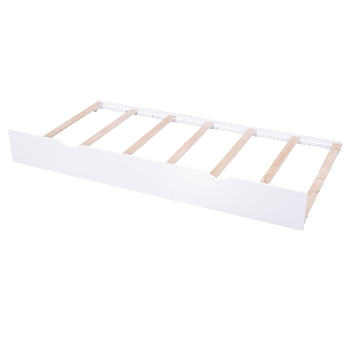 Queen Size Storage Platform Bed with Pull Out Shelves and Twin XL Size Trundle  White