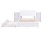 Full Size Storage Platform Bed with Pull Out Shelves and Twin Size Trundle, White