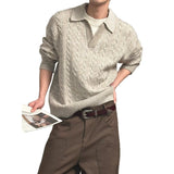 Men's Style Relaxed Fit Maillard Color Long Sleeve Turn-down Collar Pullover Knit Top