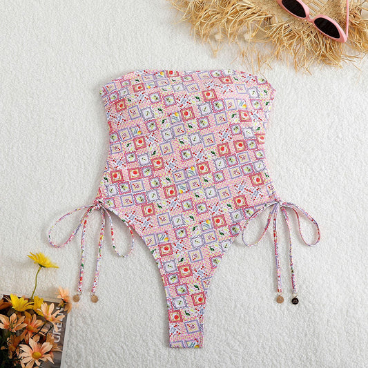 Pull string one-piece swimsuit