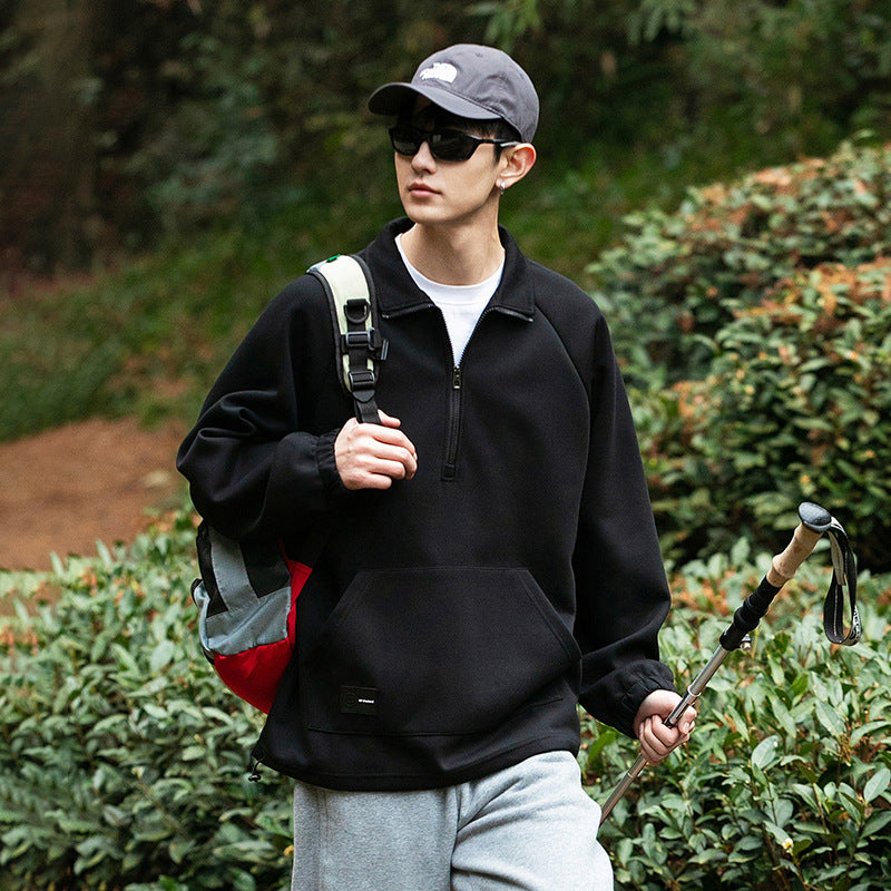 Stand up collar half zip hoodie for men outdoors