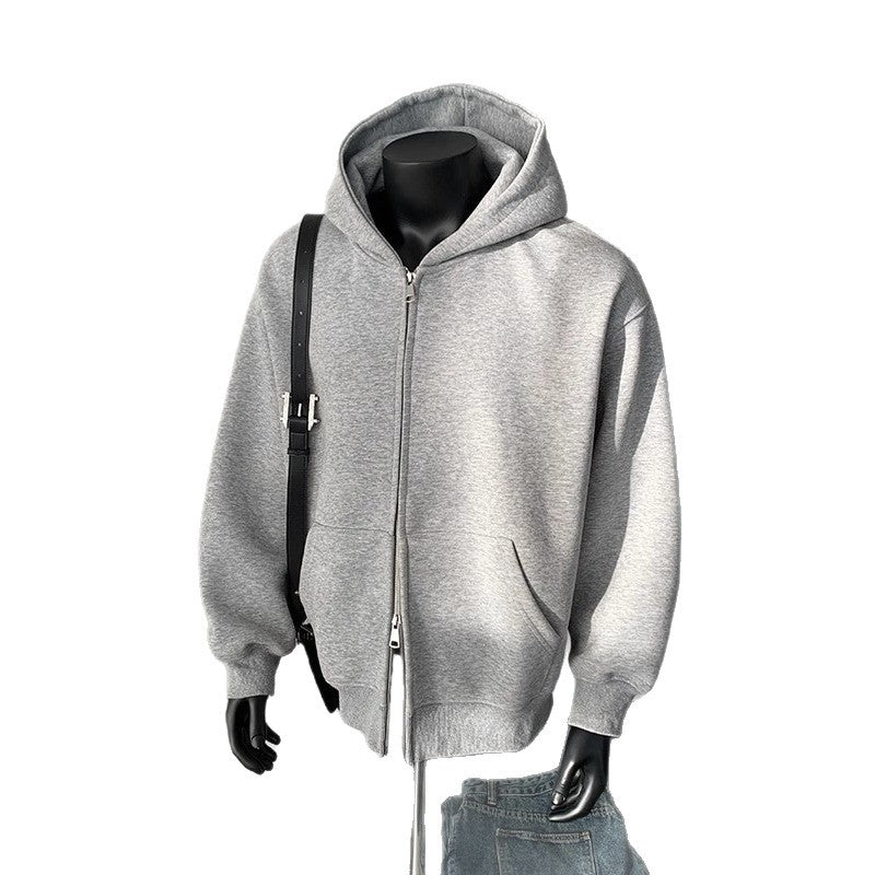 Men's Style Clean Fit Heavyweight Double Zipper Open Front Hoodie Jacket - Black
