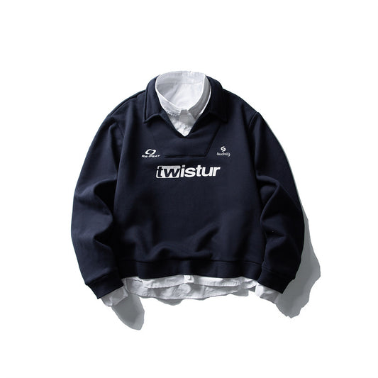 Retro Brand Two-Piece Collar Deconstructed Hoodie Men