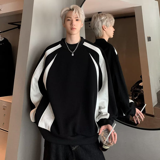 Style Striped Spliced Hoodie Men  Casual Oversized Sweatshirt