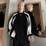 Style Striped Spliced Hoodie Men  Casual Oversized Sweatshirt