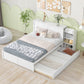 Queen Size Storage Platform Bed with Pull Out Shelves and Twin XL Size Trundle  White