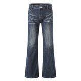 Washed denim micro pull pants