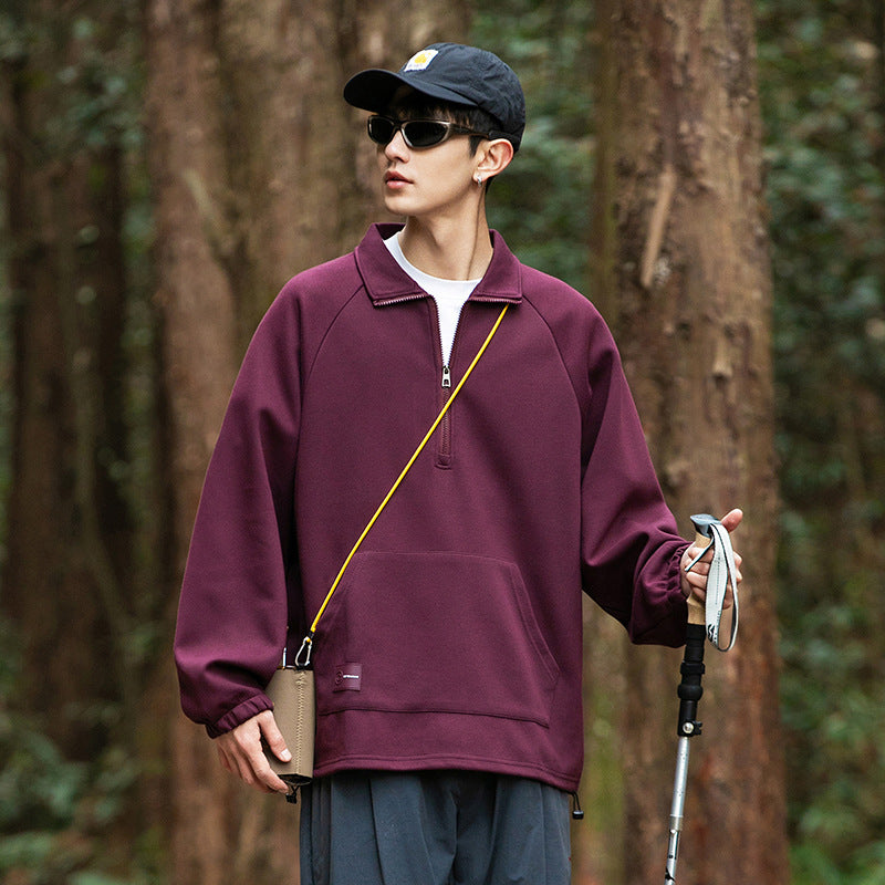 Stand up collar half zip hoodie for men outdoors