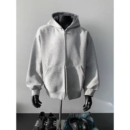 Men's Style Clean Fit Heavyweight Double Zipper Open Front Hoodie Jacket - Black