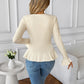 Women's Solid Color V-Neck Ruffle Slim Fit Casual T-Shirt