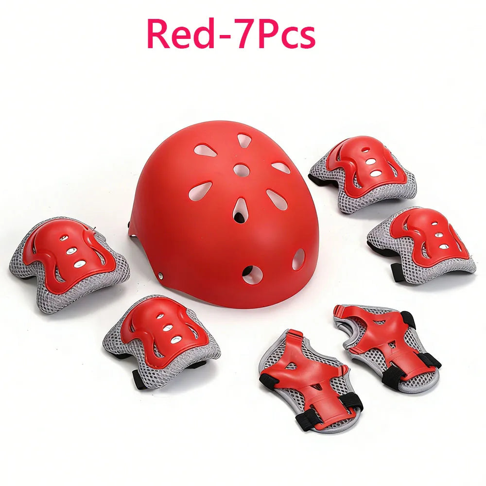 7Pcs/Set Kids Age with Wrist Guard and Knee Pads Elbow Pads Adjustable Protective Gear for Toddler Skating Cycling Scooter