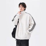 Three-Stripe Zip-up Hoodie Men's Trendy Brand Loose Casual Stand Collar Jacket Outerwear Heavyweight Couple Sport Top