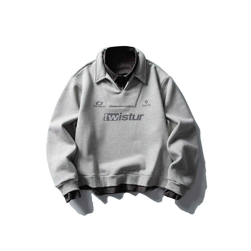 Retro Brand Two-Piece Collar Deconstructed Hoodie Men