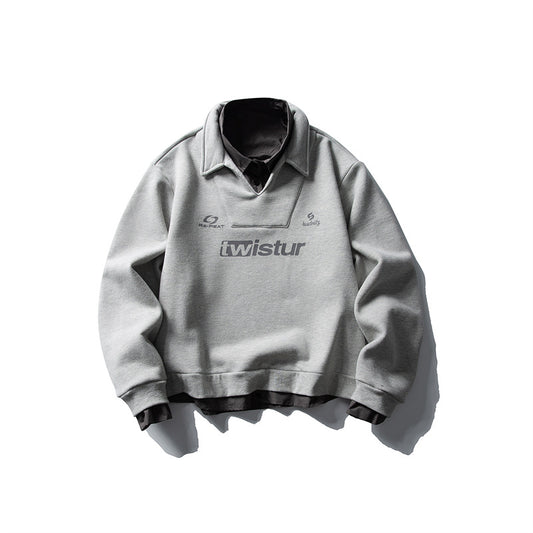Retro Brand Two-Piece Collar Deconstructed Hoodie Men