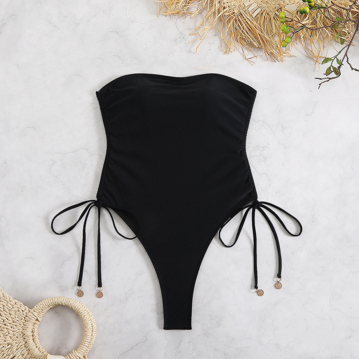 Pull string one-piece swimsuit