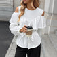Long Sleeve Ruffle Off Shoulder Tie Round Neck Women's Shirt
