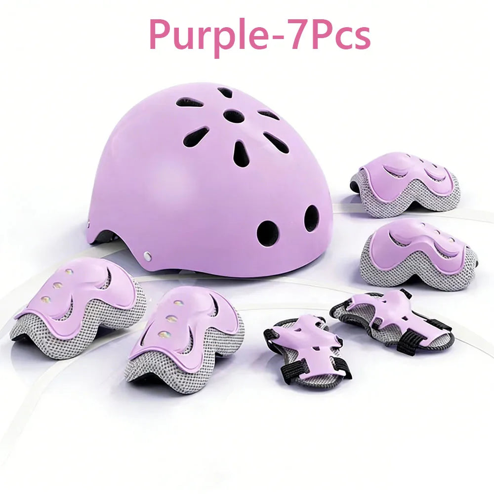 7Pcs/Set Kids Age with Wrist Guard and Knee Pads Elbow Pads Adjustable Protective Gear for Toddler Skating Cycling Scooter