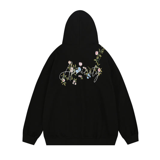 Letter Embroidery Hoodie Oversized Loose Casual Couple Top for Men and Women