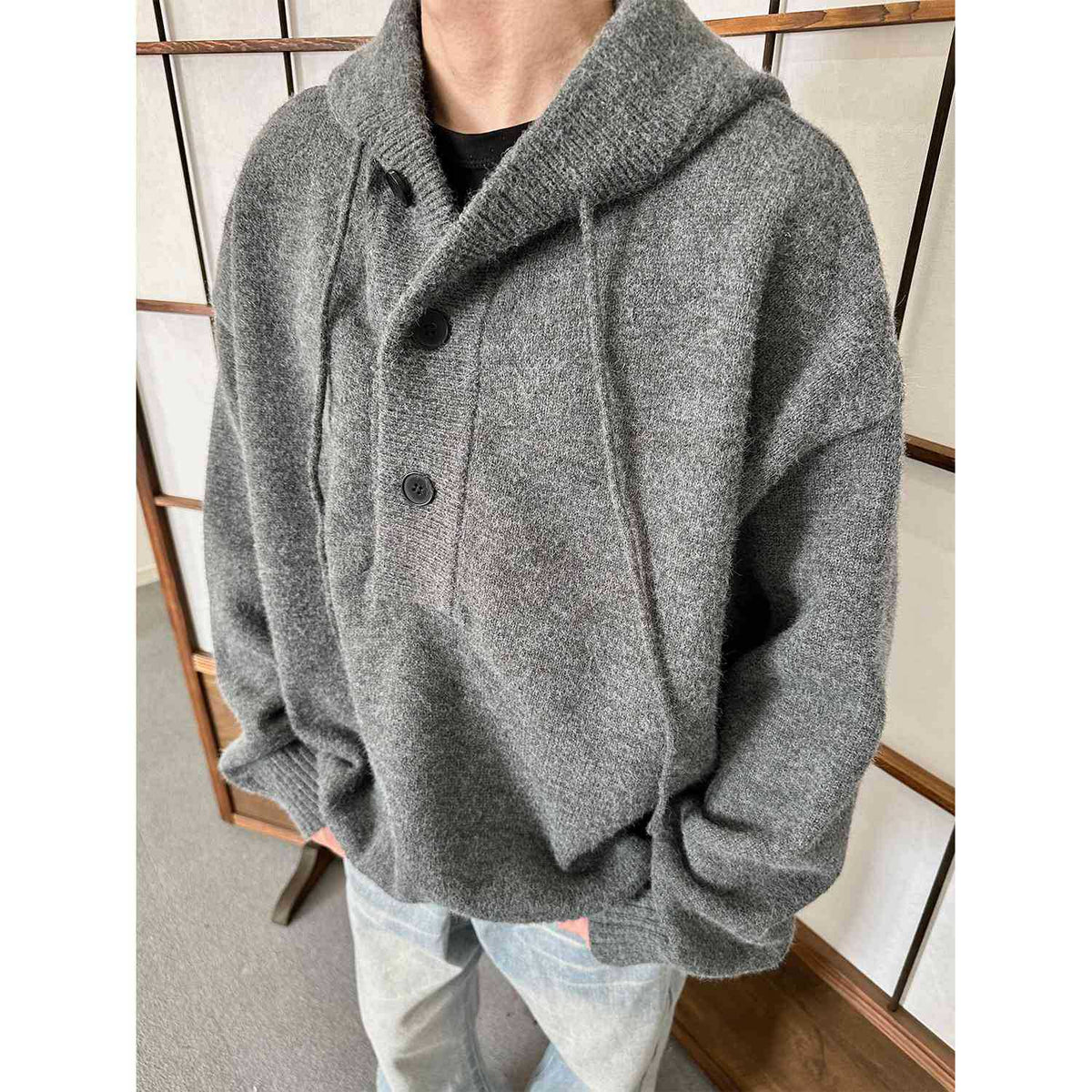 Knitted Hoodie Solid Color Simple Loose Lazy for Men and Women