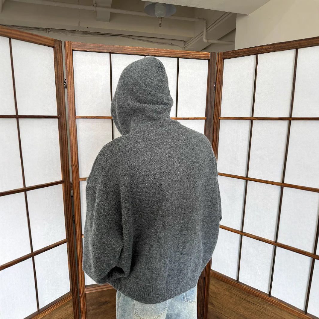 Knitted Hoodie Solid Color Simple Loose Lazy for Men and Women