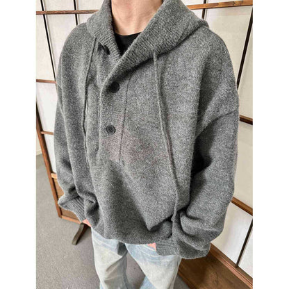 Knitted Hoodie Solid Color Simple Loose Lazy for Men and Women