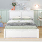 Full Size Storage Platform Bed with Pull Out Shelves and Twin Size Trundle, White