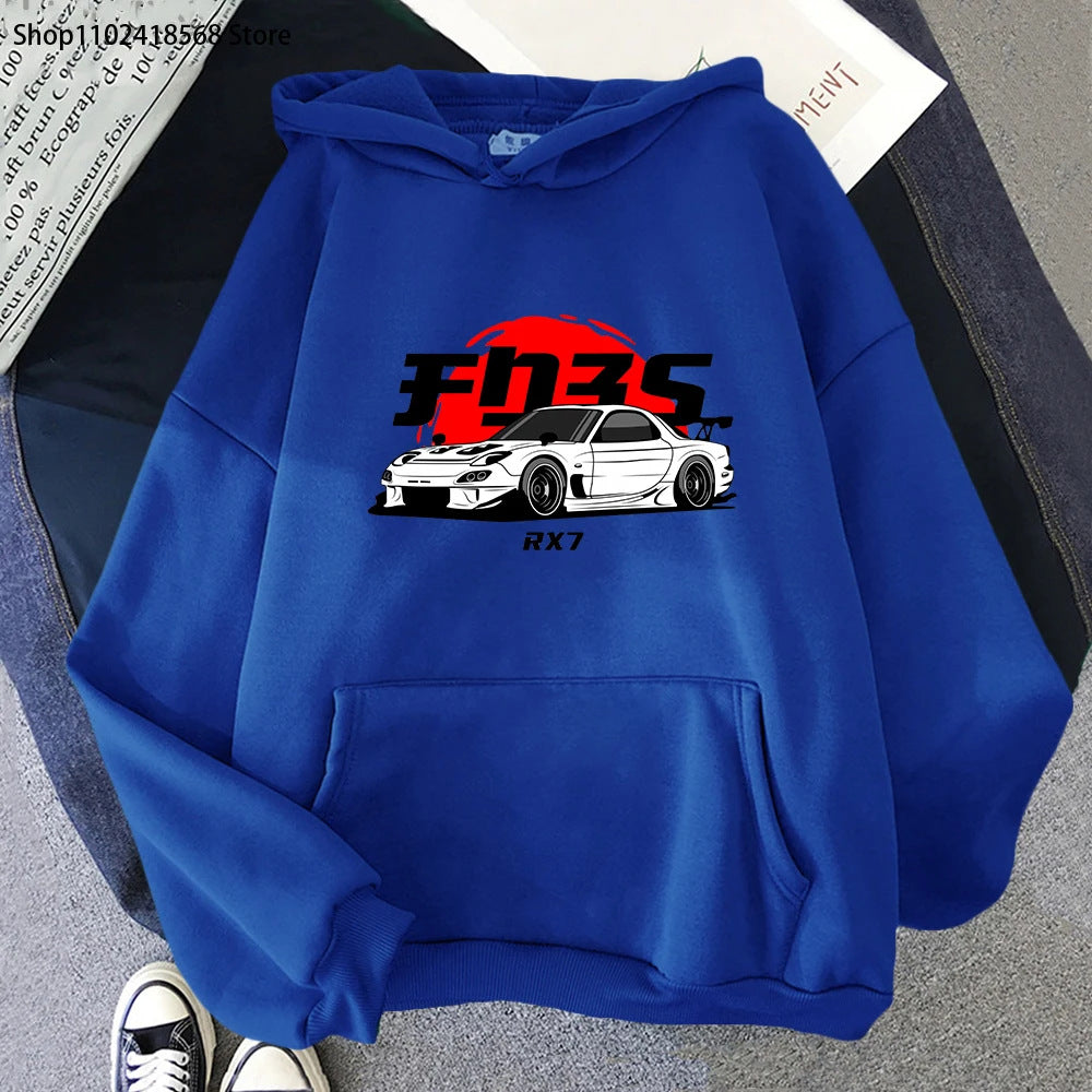 Blanc RX7  Car nd Printed Men Hoodie Casual Oversized