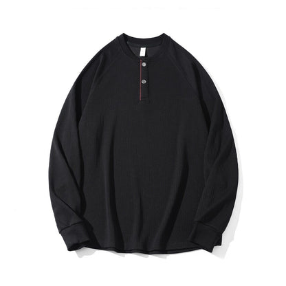 Henley Neck Pullover Hoodie for Men Loose Fit Base Layer Top