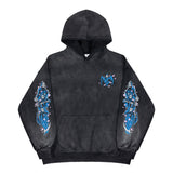Washed Grim Reaper Print Fleece Hoodie for Men