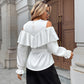 Long Sleeve Ruffle Off Shoulder Tie Round Neck Women's Shirt