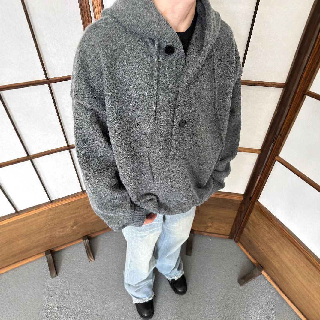 Knitted Hoodie Solid Color Simple Loose Lazy for Men and Women