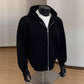 Men's Style Clean Fit Heavyweight Double Zipper Open Front Hoodie Jacket - Black
