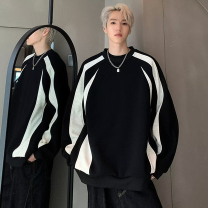 Style Striped Spliced Hoodie Men  Casual Oversized Sweatshirt