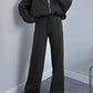 Baseball Collar Zip Up Top and Drawstring Paants Set