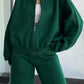 Baseball Collar Zip Up Top and Drawstring Paants Set