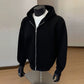 Men's Style Clean Fit Heavyweight Double Zipper Open Front Hoodie Jacket - Black