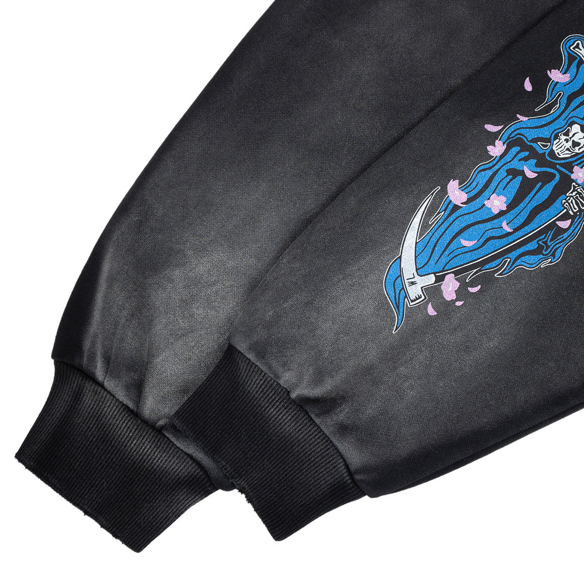 Washed Grim Reaper Print Fleece Hoodie for Men