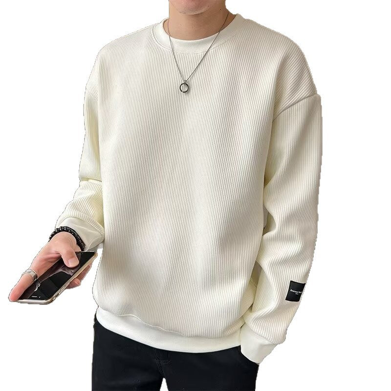 Men's Casual Relaxed Fit Long Sleeve Crew Neck Heavyweight Ribbed Striped Sweatshirt