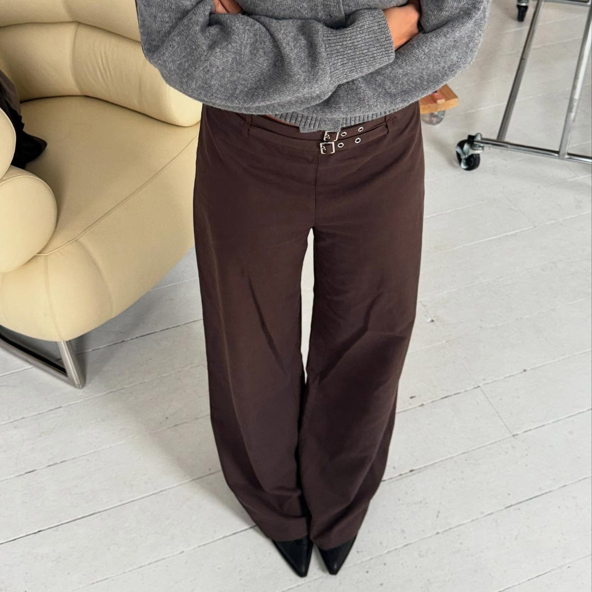 Waist and head feature design casual solid color micro pull pants